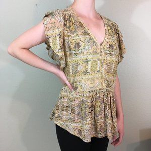 Lucky Brand High Low Flowy V-Neck Top- Size Small